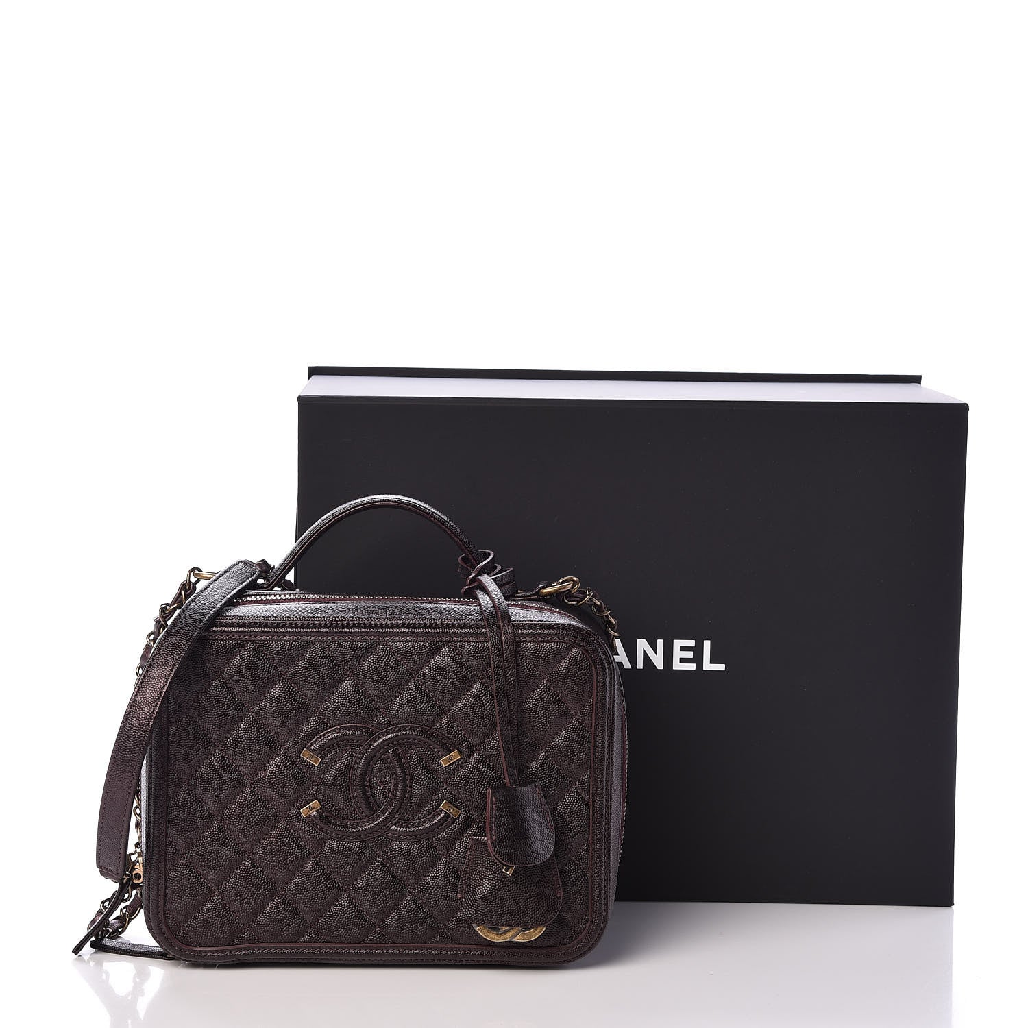 Chanel Caviar Quilted Large CC Filigree Vanity Case Burgundy 10 of 10