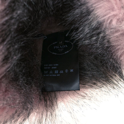 Prada Re-Nylon Faux Fur Metal Triangle Logo Womens Bucket Hat M Black Alabastro 7 of 8