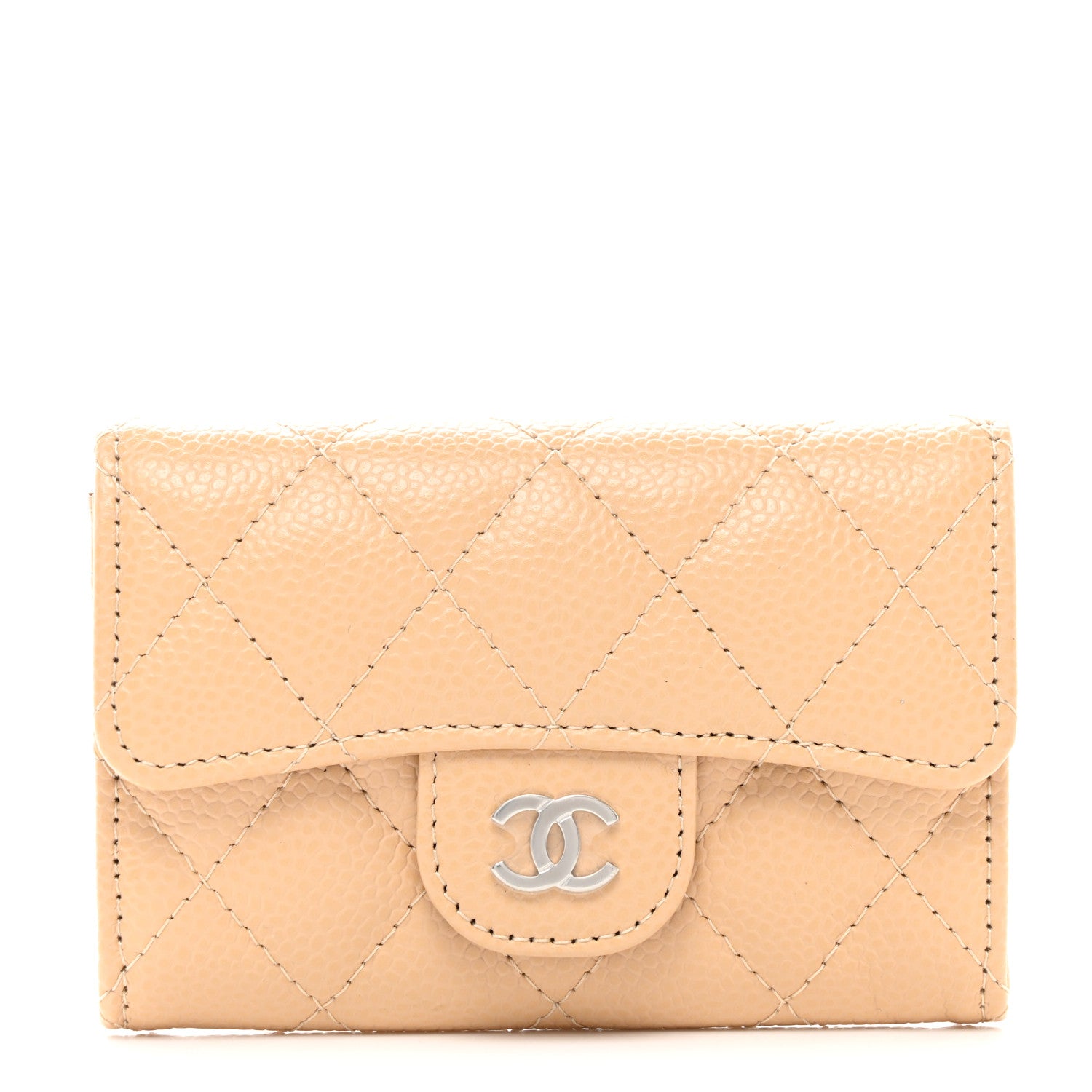 Chanel Caviar Quilted Flap Card Holder Wallet Beige 1 of 9