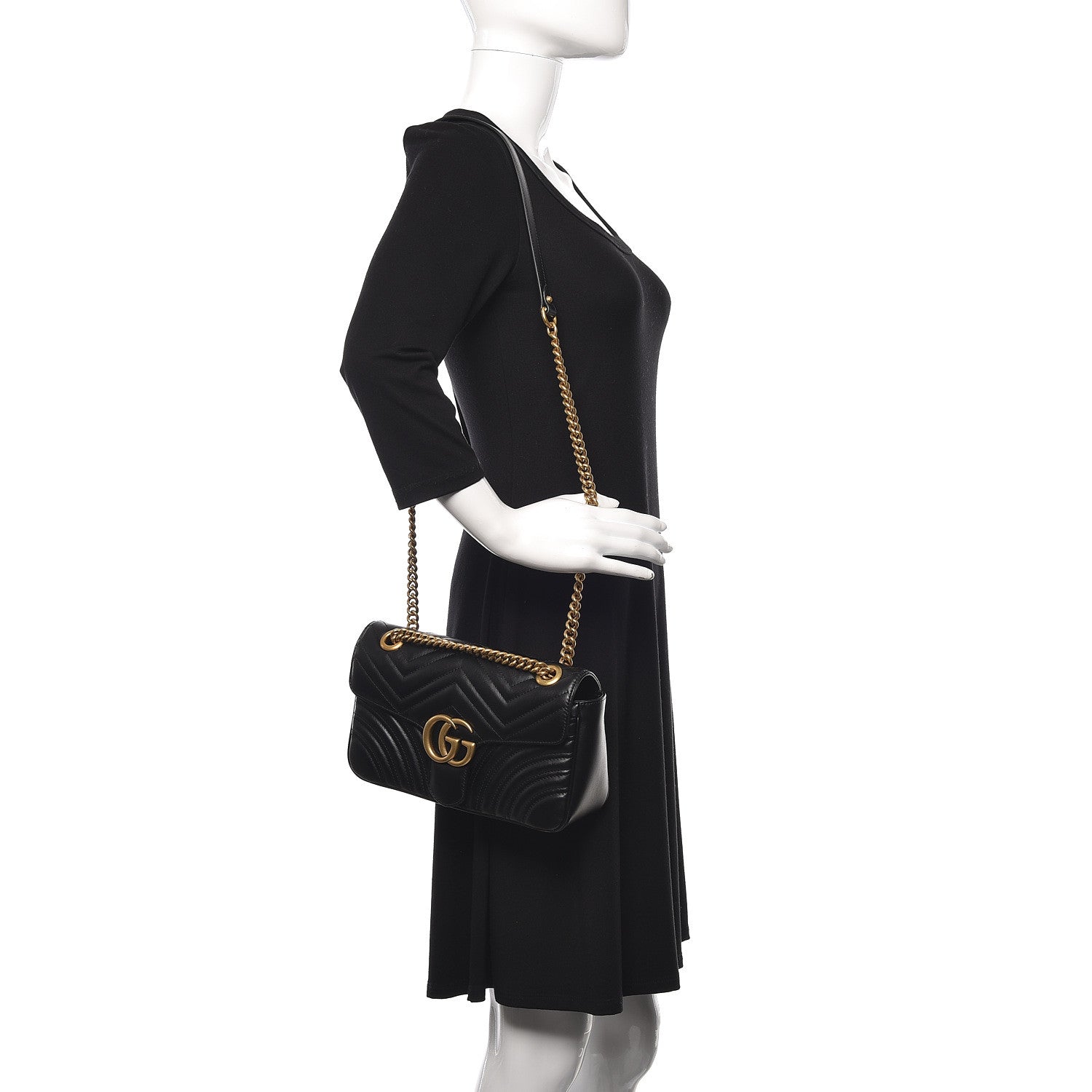 Gucci Calfskin Matelasse Small GG Marmont Shoulder Bag Black 2 of 13