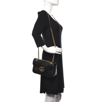 Gucci Calfskin Matelasse Small GG Marmont Shoulder Bag Black 2 of 13