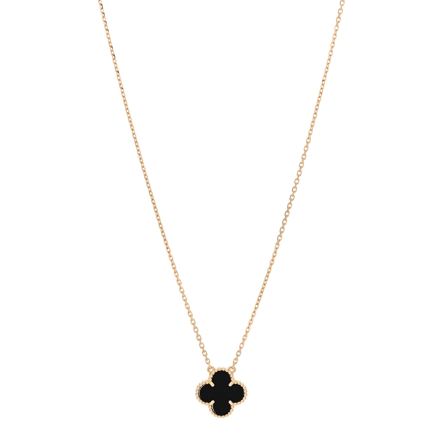 18K Yellow Gold Black Onyx Vintage Alhambra Pendant Necklace