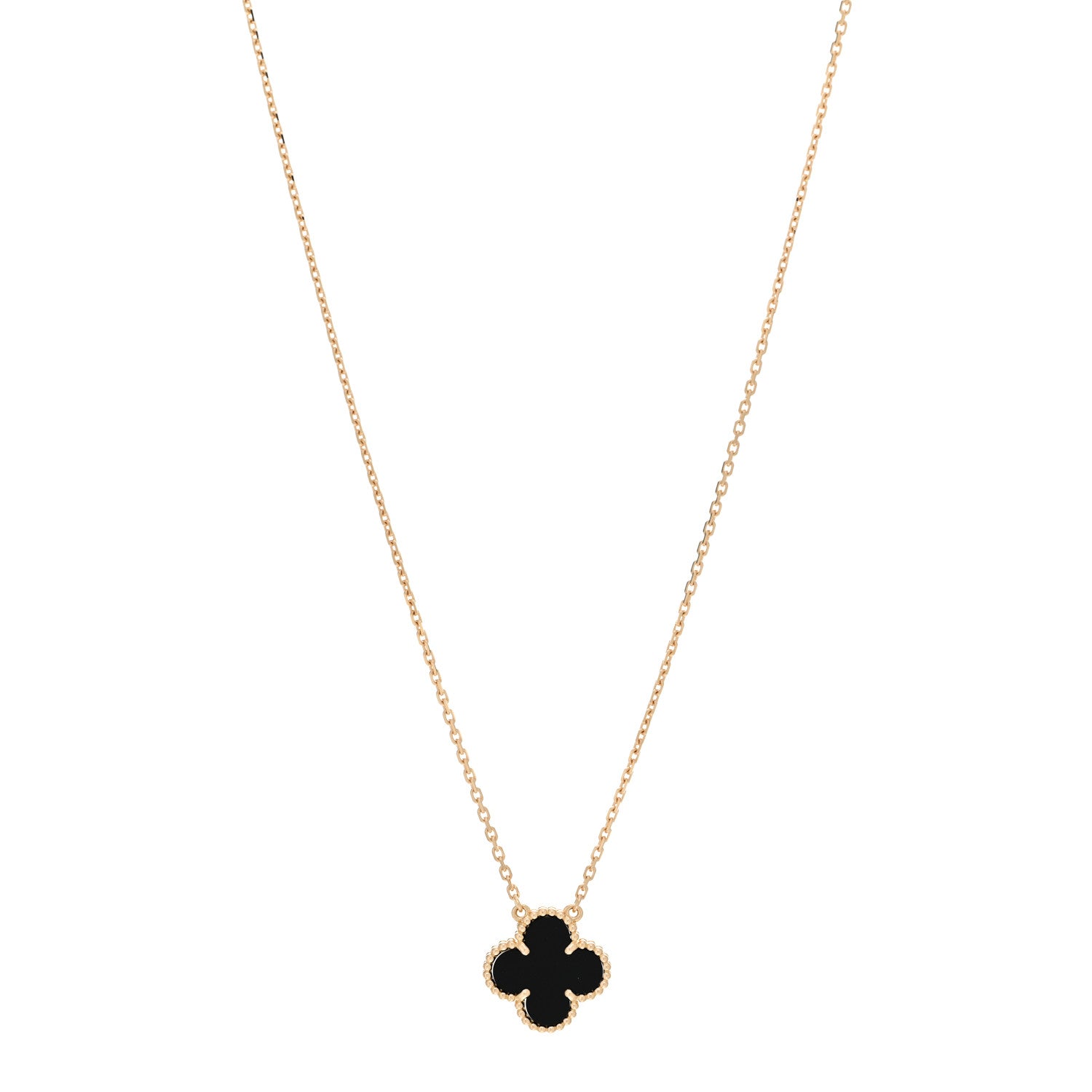 Van Cleef & Arpels 18K Yellow Gold Black Onyx Vintage Alhambra Pendant Necklace 1 of 6