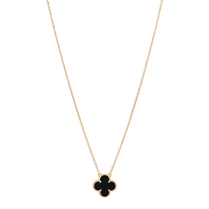Van Cleef & Arpels 18K Yellow Gold Black Onyx Vintage Alhambra Pendant Necklace 1 of 6