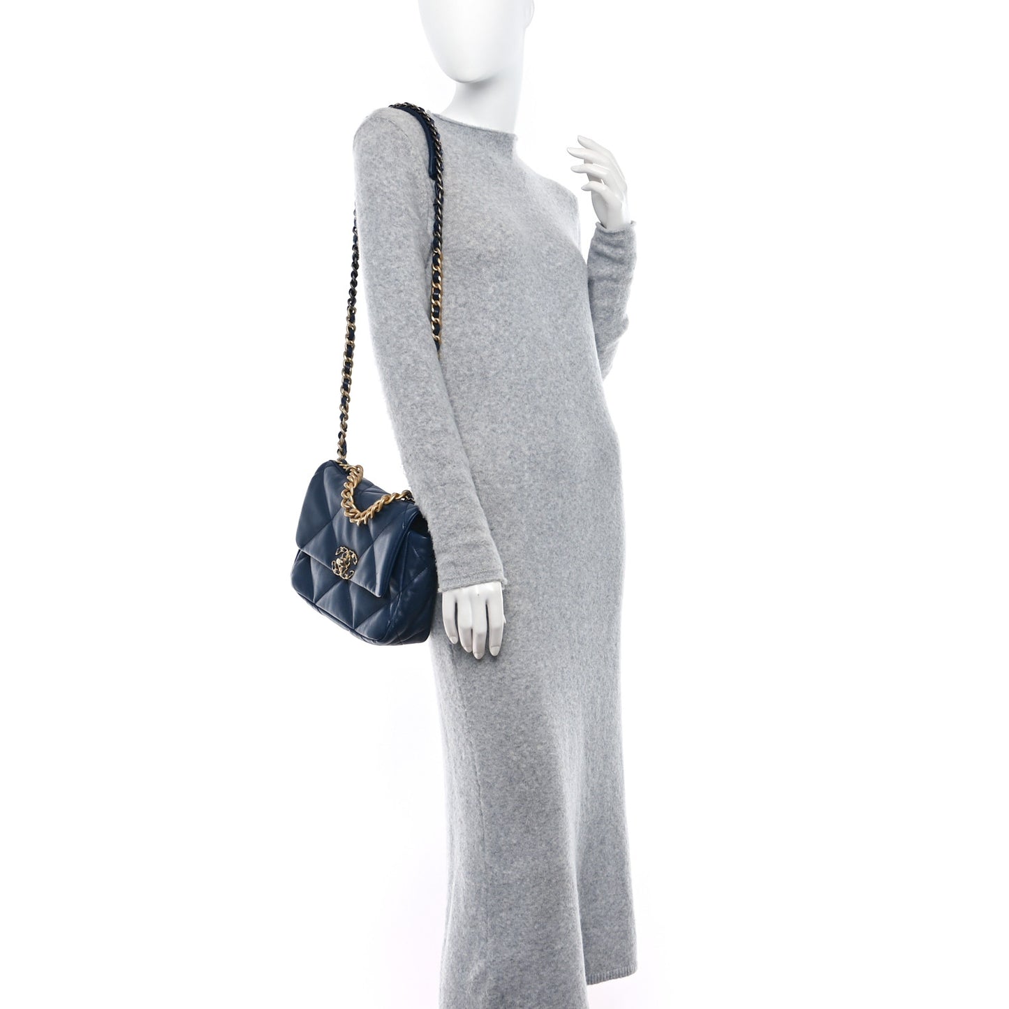 Lambskin Quilted Medium Chanel 19 Flap Navy Blue