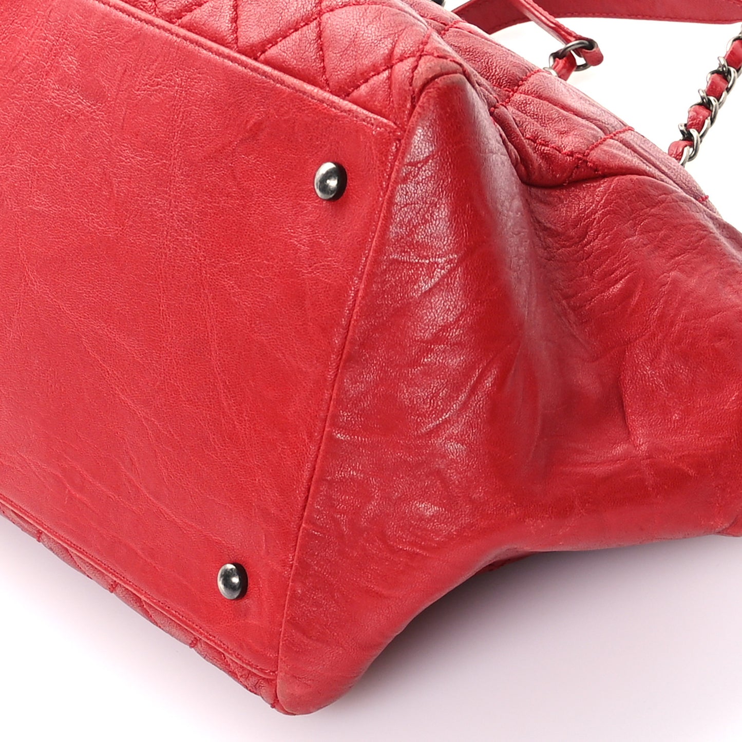 Grained Calfskin Quilted CC Bowler Tote Red