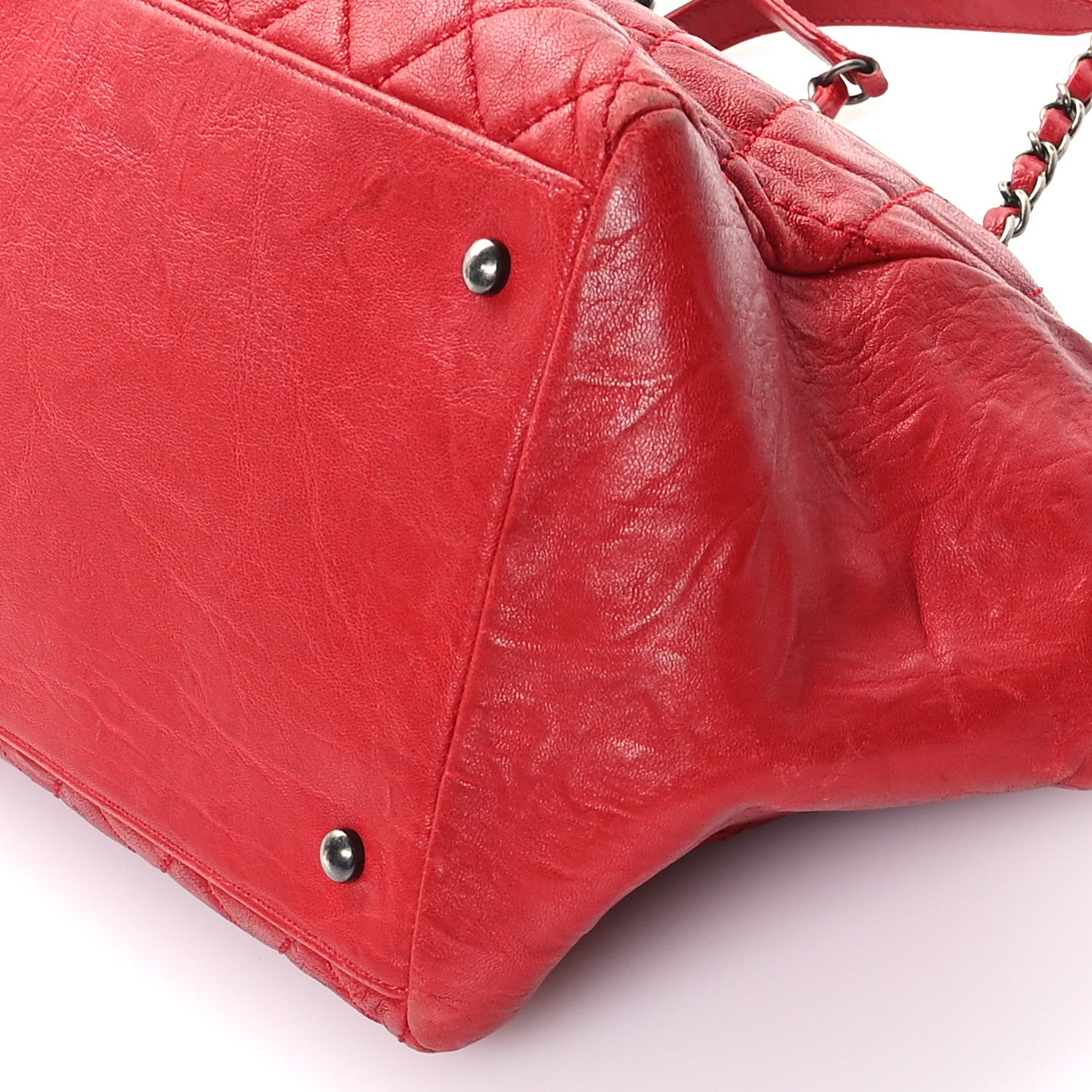 Chanel Grained Calfskin Quilted CC Bowler Tote Red 10 of 10