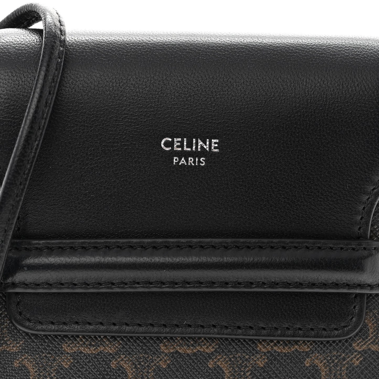 Triomphe Canvas Lambskin Phone Pouch With Flap Black