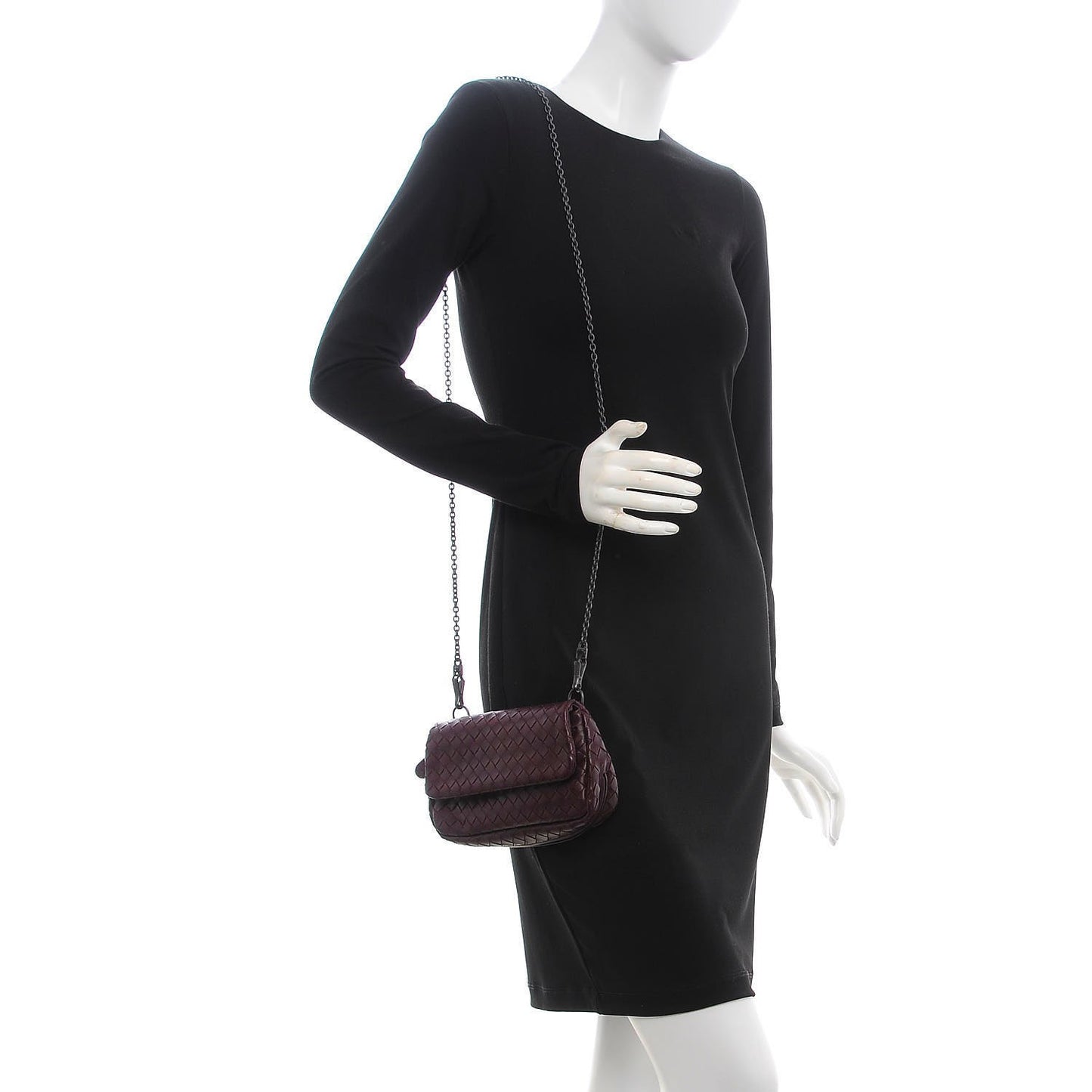 Nappa Intrecciato Mini Chain Messenger Dark Barolo