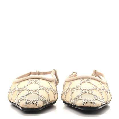 Gucci Suede Mesh Crystal GG Monogram Slingback Ballet Flats 37 Light Powder Skin Rose 3 of 11