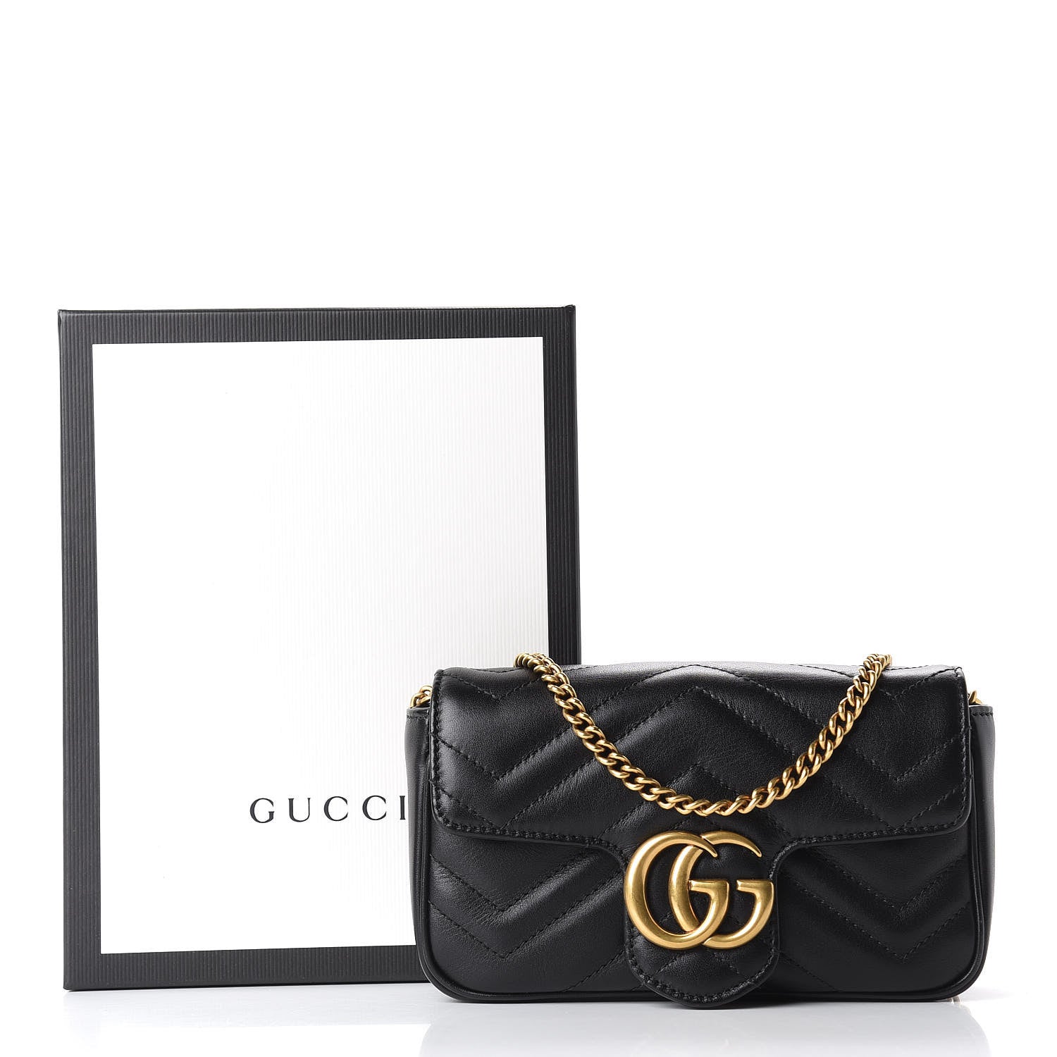 Gucci Calfskin Matelasse Super Mini GG Marmont Shoulder Bag Black 11 of 11