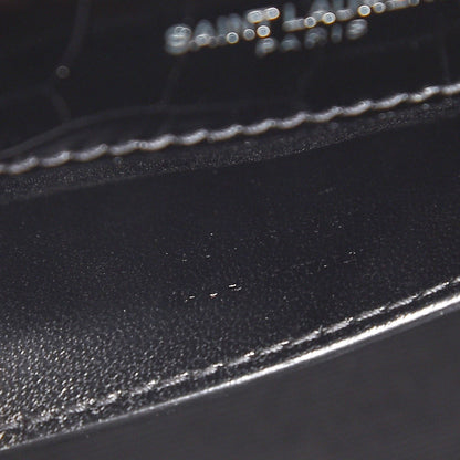 Saint Laurent Calfskin Crocodile Embossed Medium Classic Monogram Kate Tassel Satchel Black 8 of 8