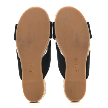 Christian Dior Canvas Embroidered Granville Espadrille Crisscross Flat Slide Sandals 38.5 Black 5 of 10