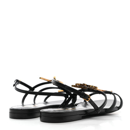 Saint Laurent Calfskin Cassandra Palm Logo Sandals 38 Black 4 of 7