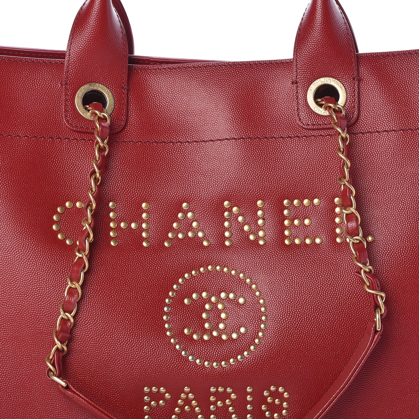 Caviar Small Studded Deauville Tote Red