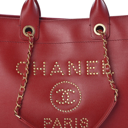 Chanel Caviar Small Studded Deauville Tote Red 8 of 10