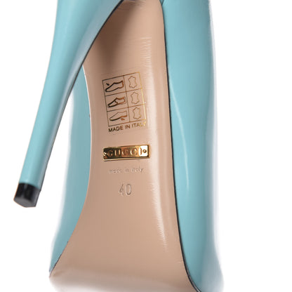 Gucci Regent Calfskin Crystal Removable Bow Elaisa Platform High Heel Pumps 40 New Aquamarine 8 of 10
