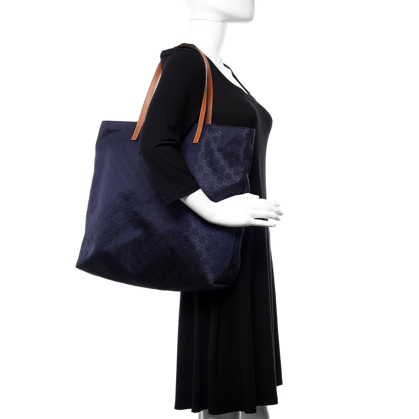 Nylon Monogram Large Tote Navy