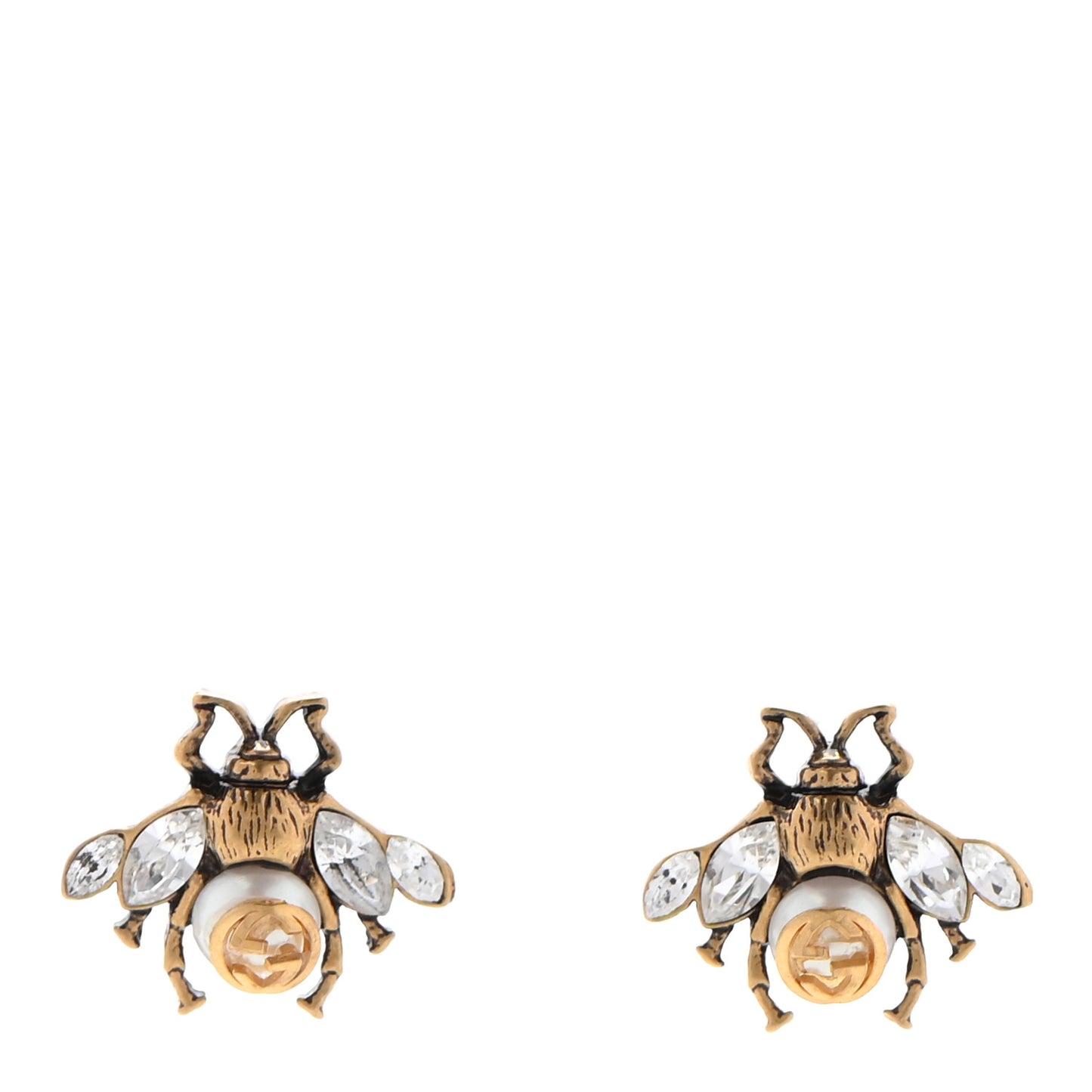 Crystal Pearl GG Bee Earrings Gold