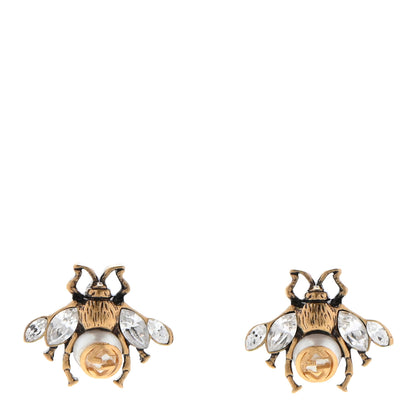 Gucci Crystal Pearl GG Bee Earrings Gold 1 of 4