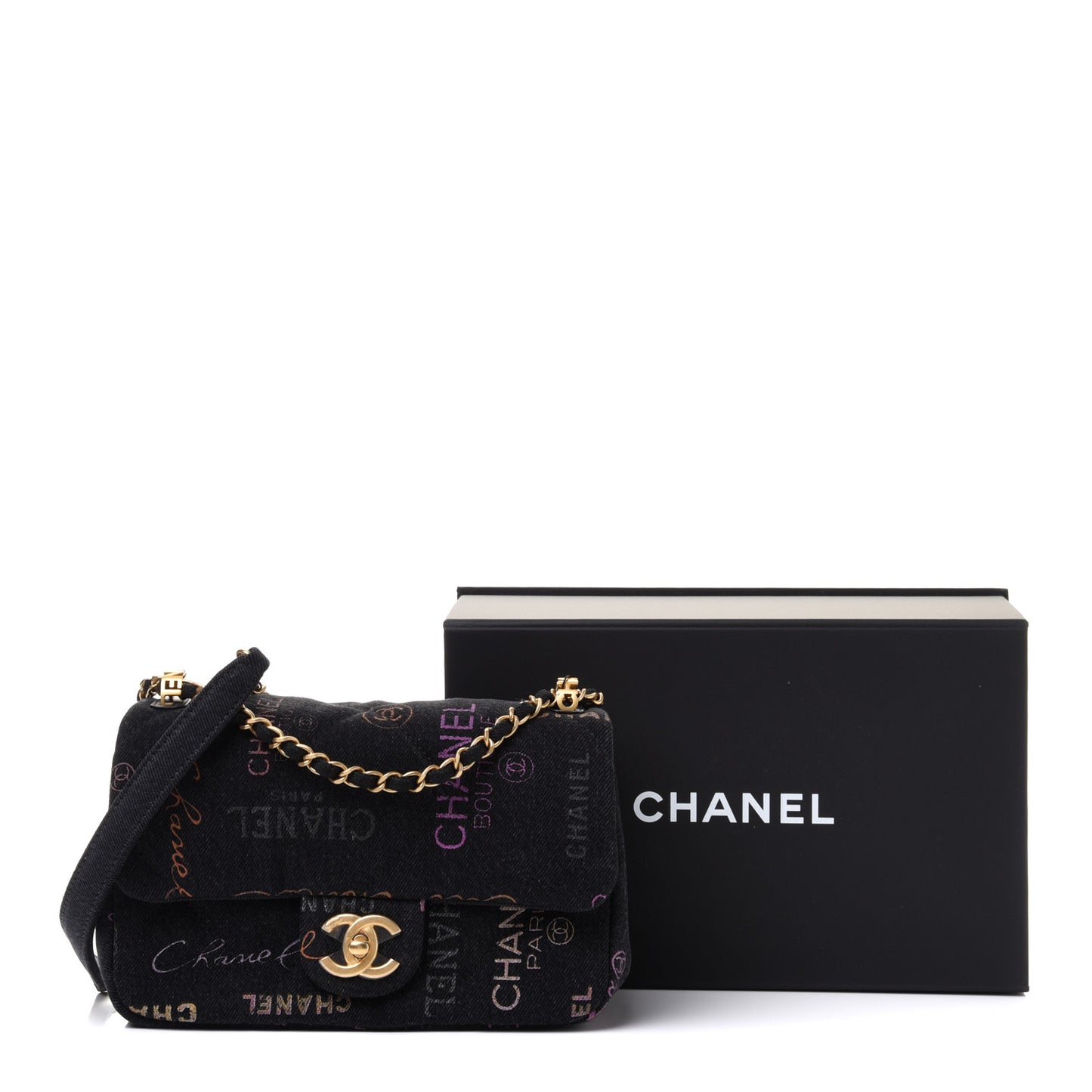 Denim Quilted Denim Mood Mini Rectangular Flap Black Multicolor