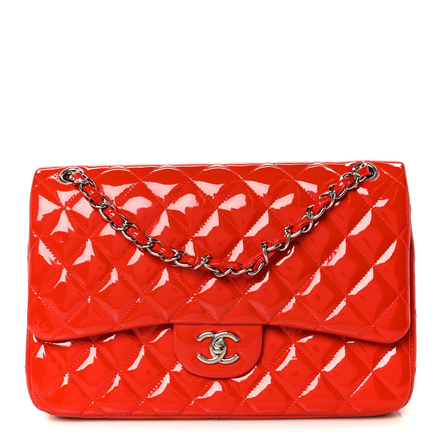 Chanel Patent Quilted Jumbo Double Flap Red 1 of 11