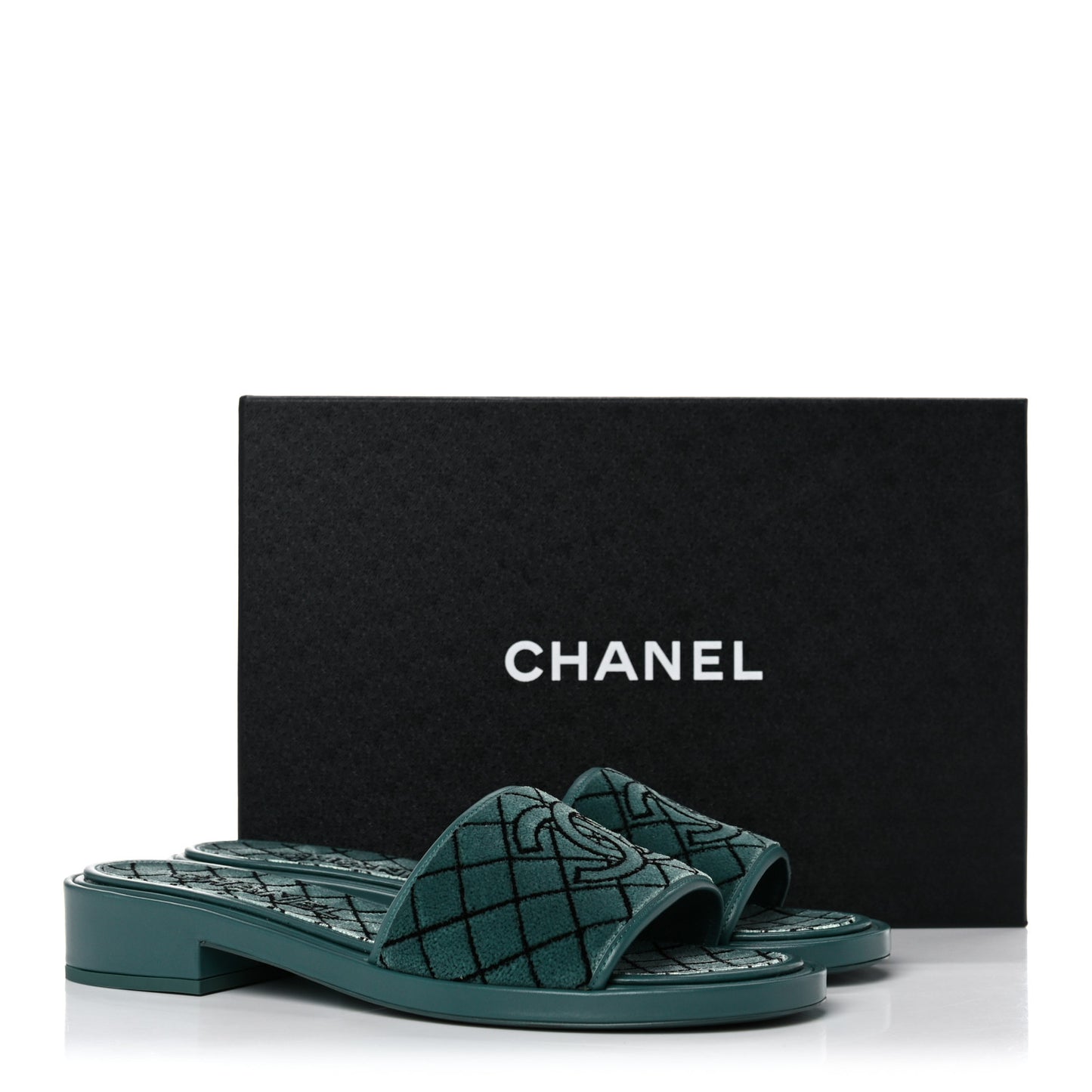 Embroidered Fabric Calfskin Slide Sandal 41 Green