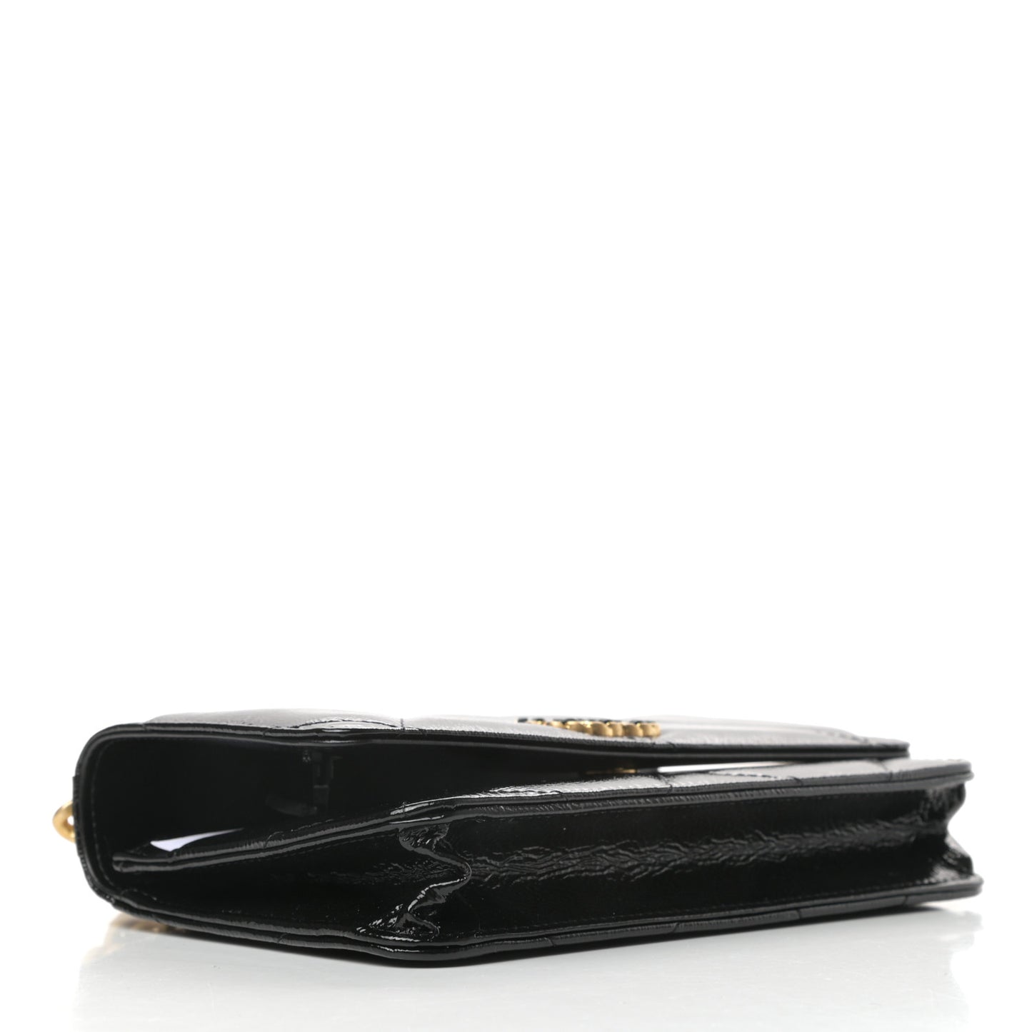 Shiny Crumpled Calfskin Quilted Chanel 19 Wallet On Chain WOC Black