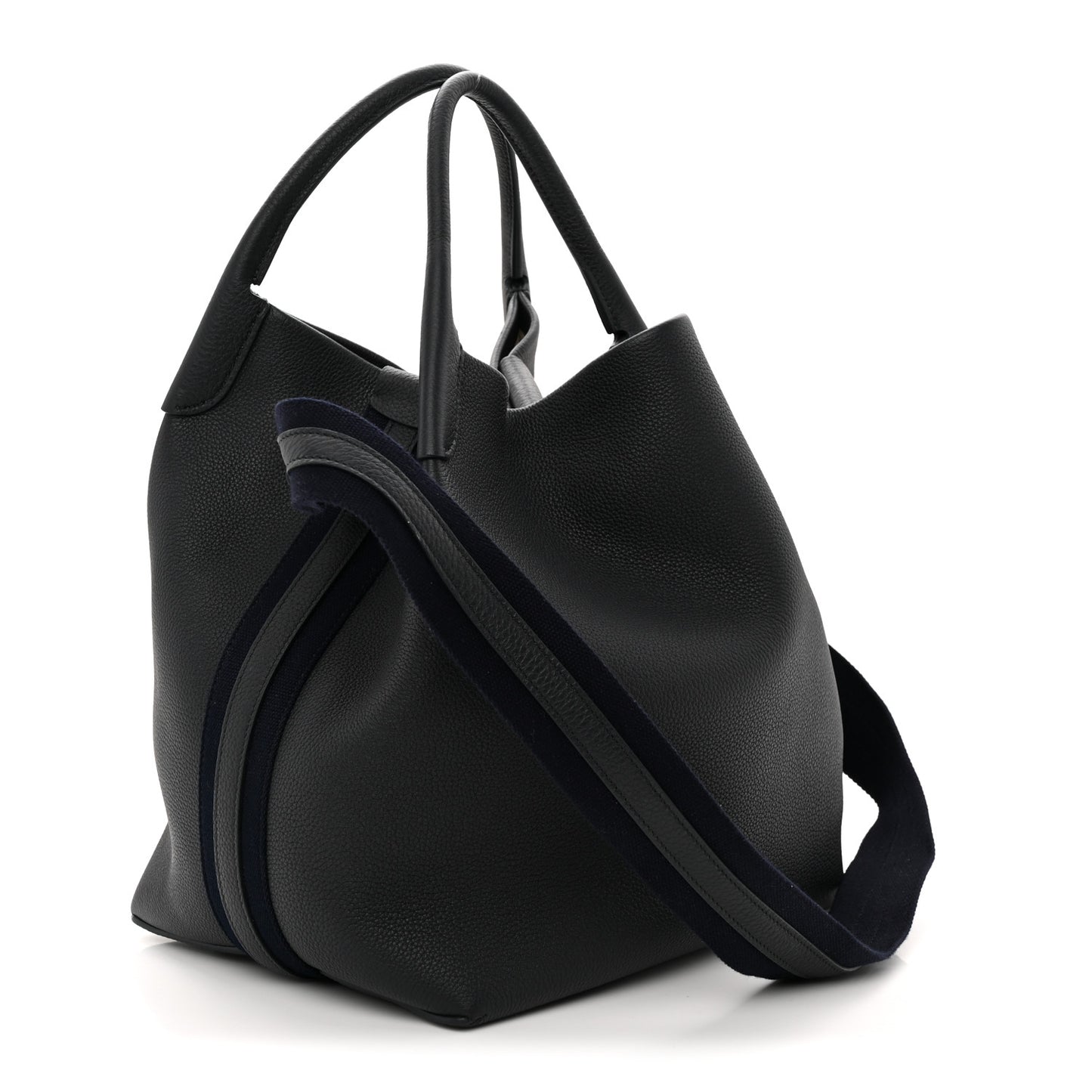 Grained Calfskin Large Bale Bag Navy Blue