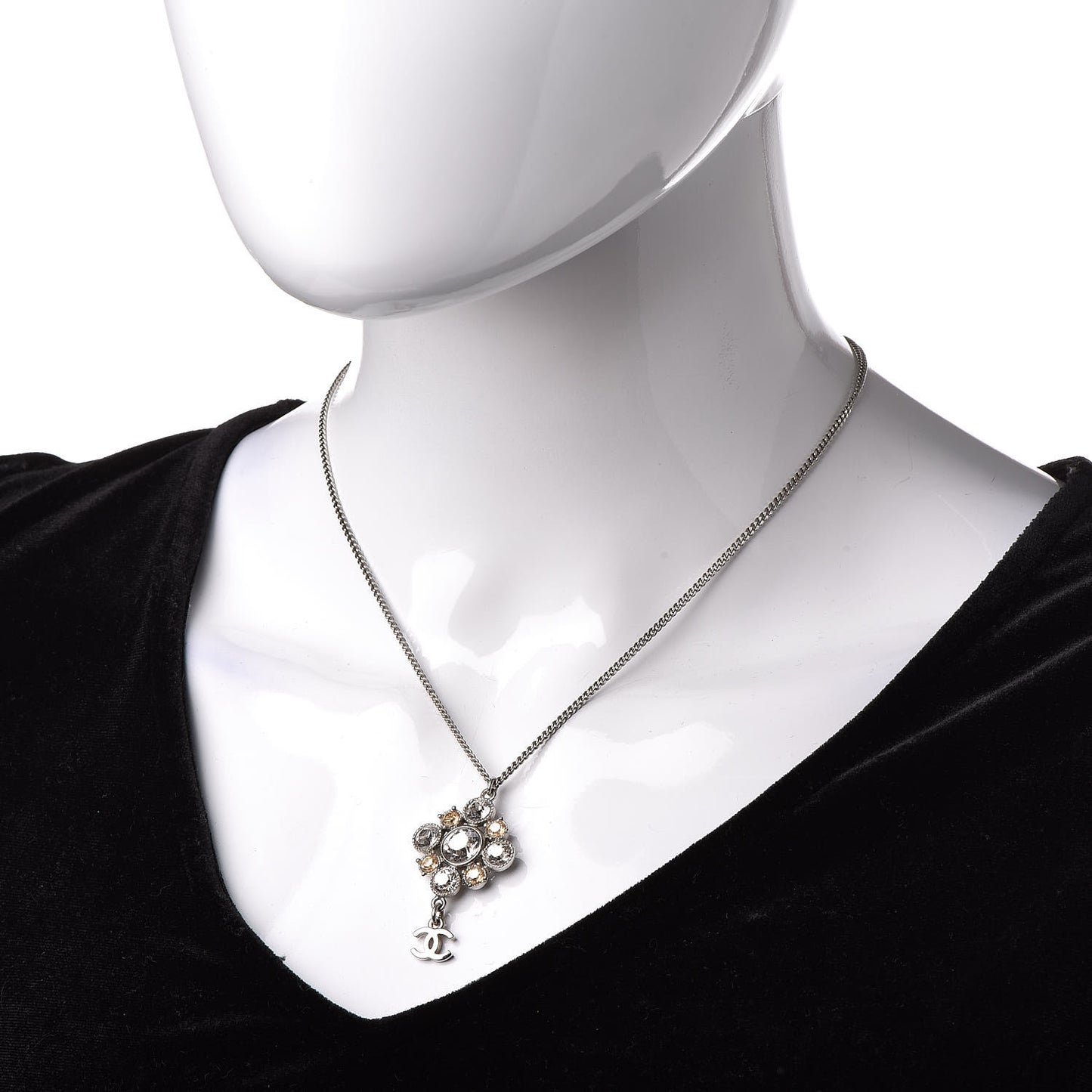 Crystal CC Drop Pendant Necklace Silver
