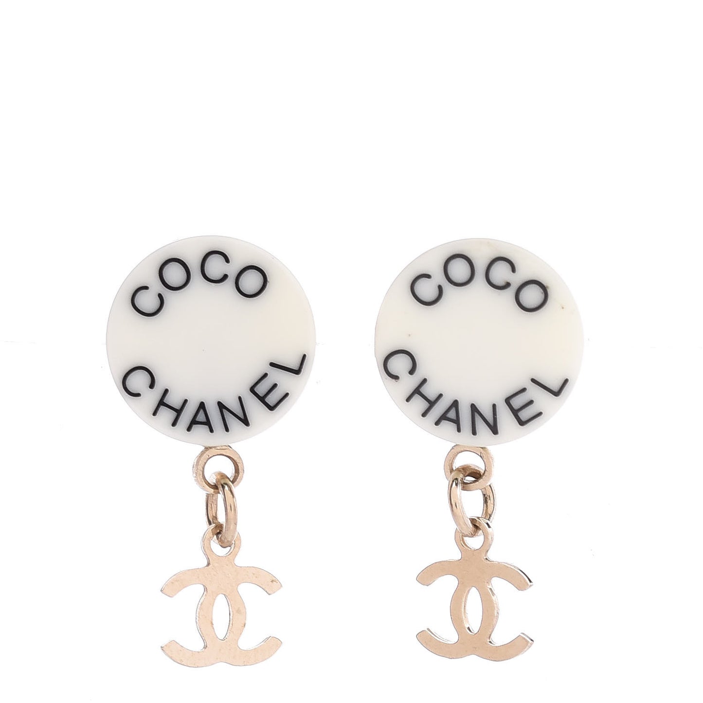 Resin Coco CC Drop Earrings Gold