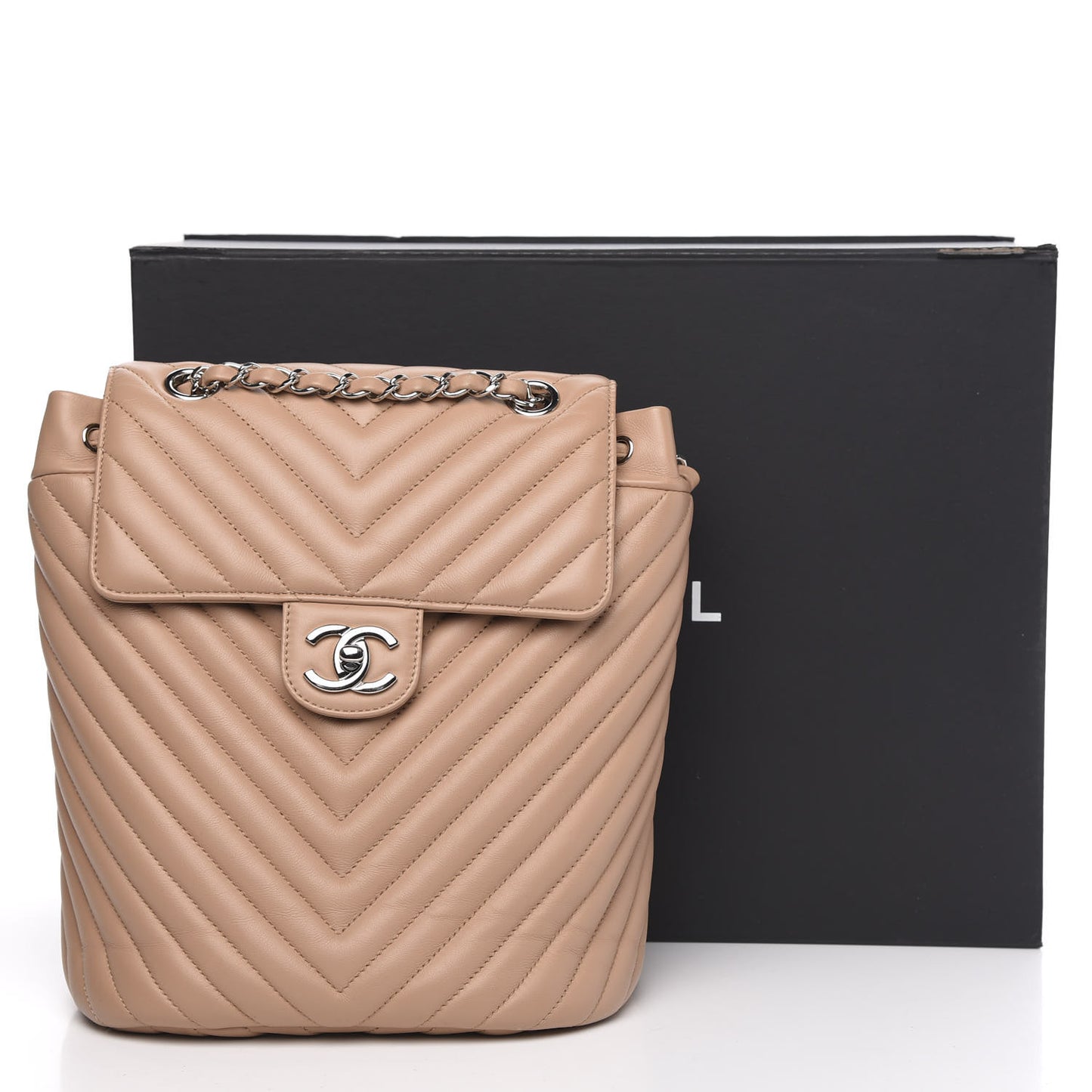 Calfskin Chevron Quilted Small Urban Spirit Backpack Beige