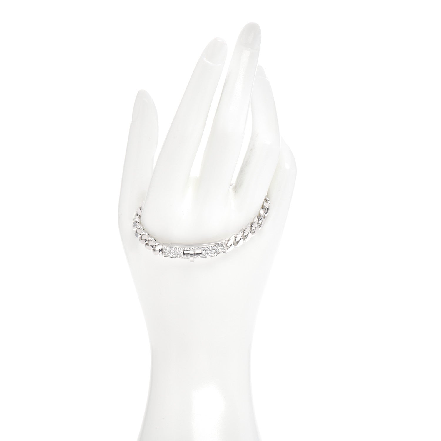 Hermes 18K White Gold Diamond TPM Kelly Gourmette Bracelet ST 2 of 5