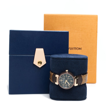 Louis Vuitton Stainless Steel 18K Rose Gold Monogram 28mm Tambour Quartz Watch Brown 5 of 5