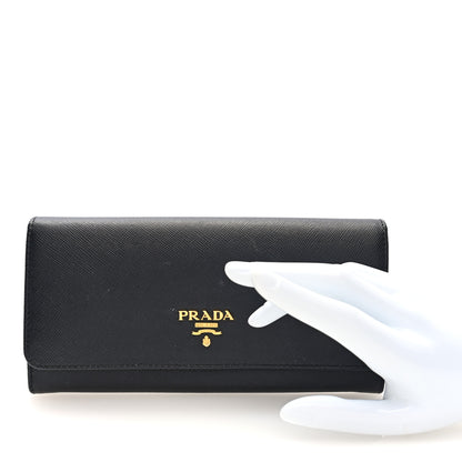 Prada Saffiano Metal Continental Flap Wallet Black 2 of 6
