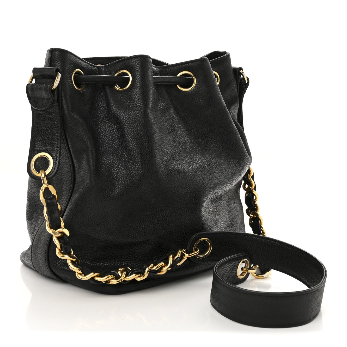 Caviar CC Chain Mini Drawstring Bag Black