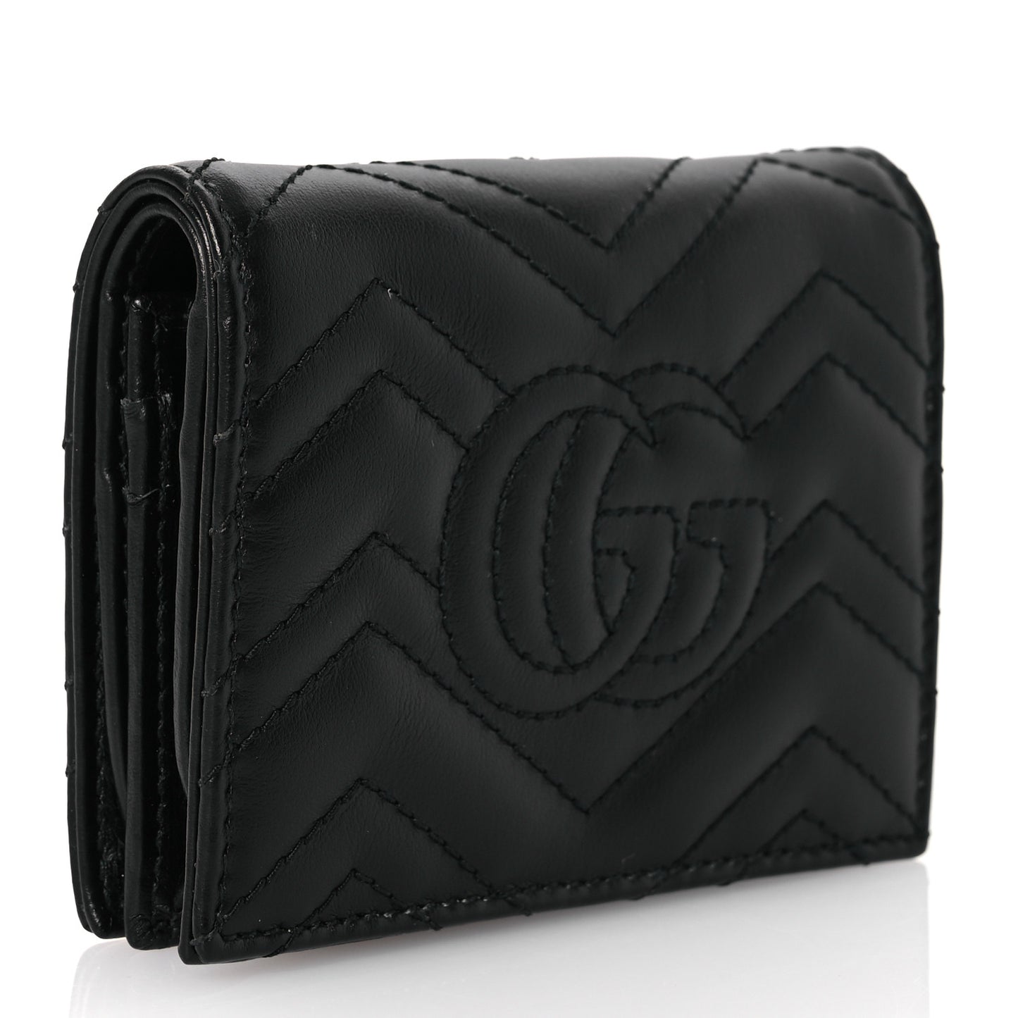 Calfskin Matelasse GG Marmont Card Case Wallet Black