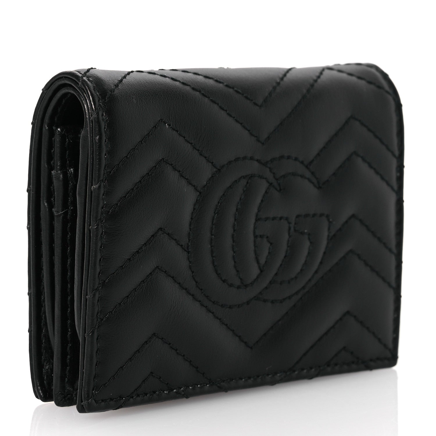 Gucci Calfskin Matelasse GG Marmont Card Case Wallet Black 3 of 8