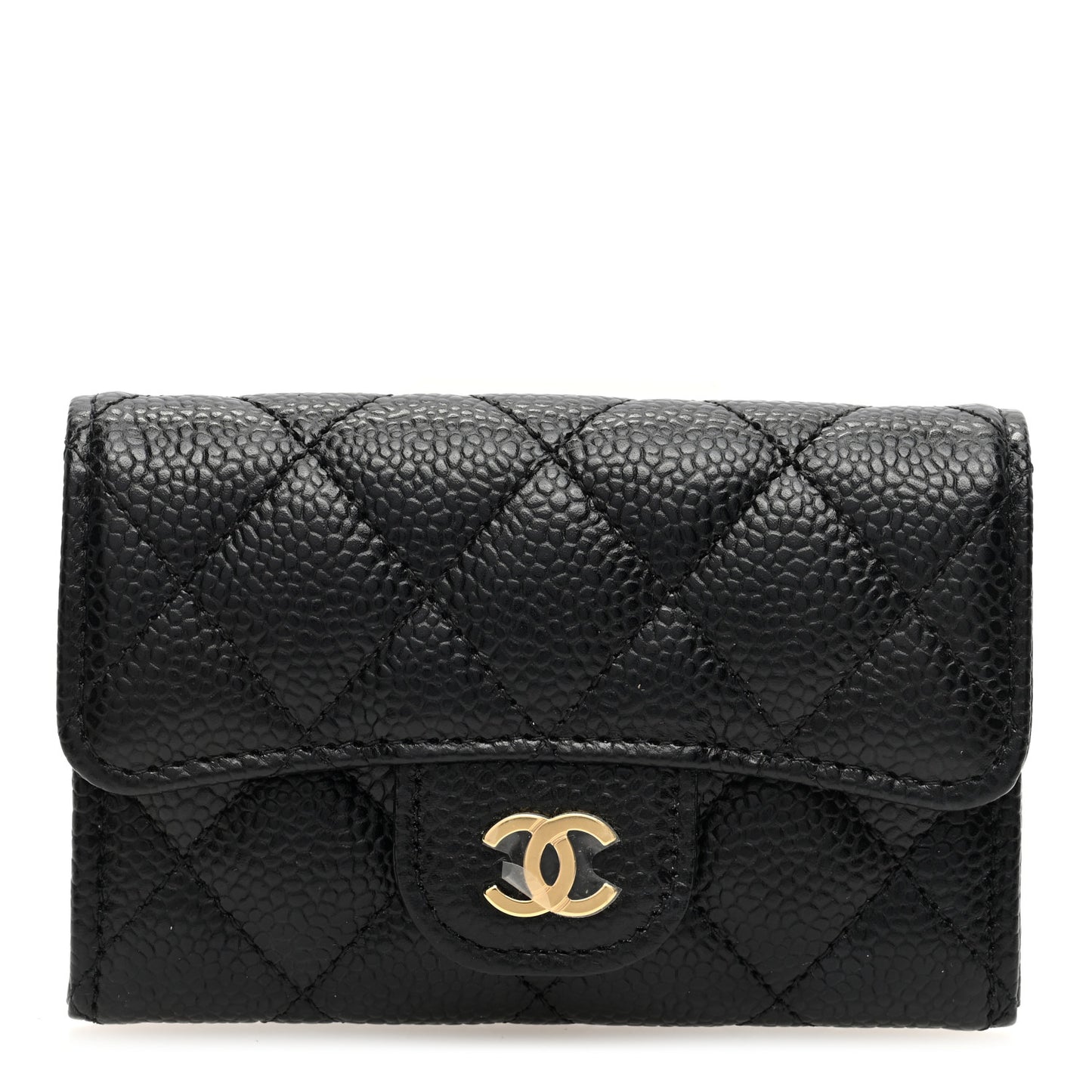 Caviar Quilted Flap Card Holder Wallet Black