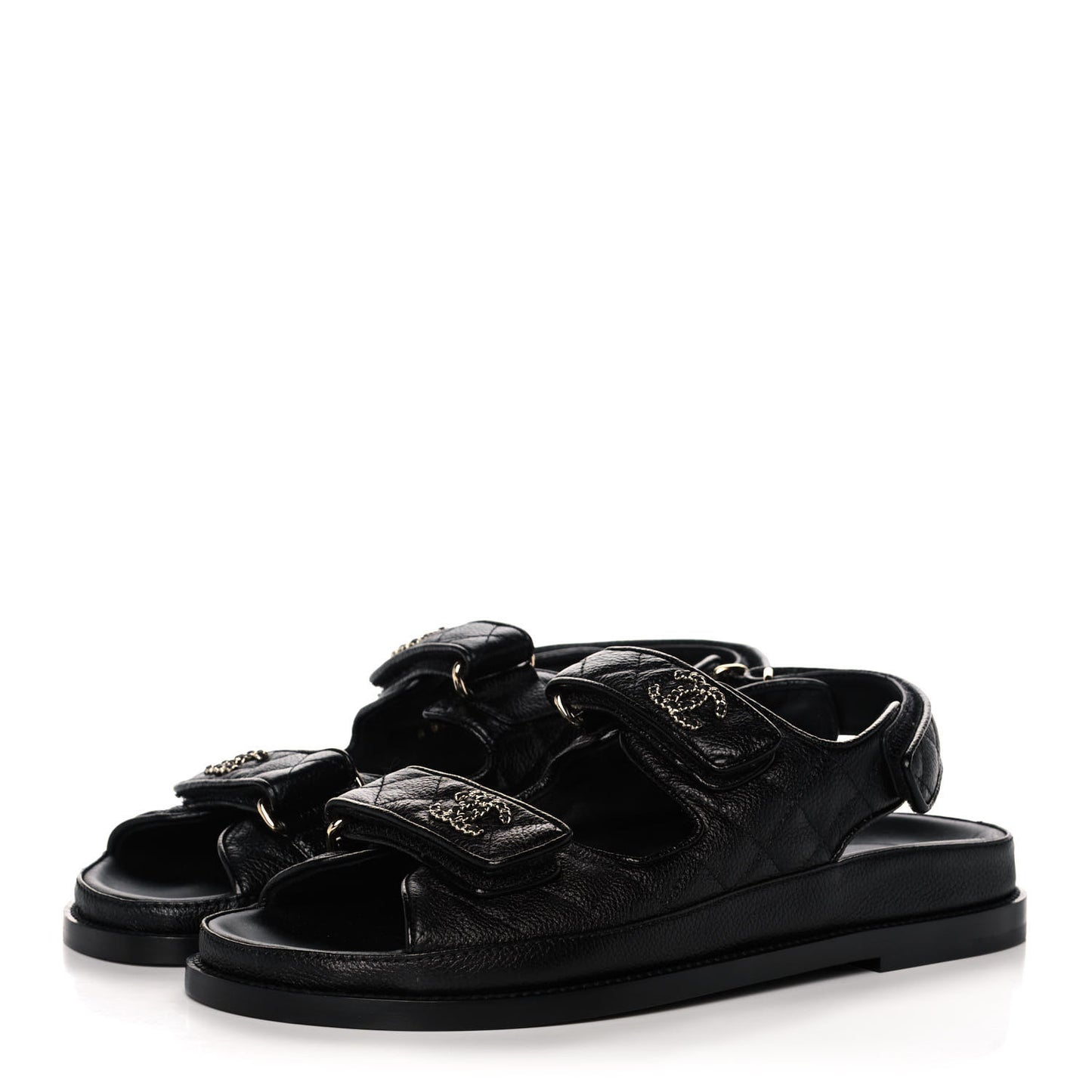 Grained Calfskin Velcro Dad Sandals 38.5 Black