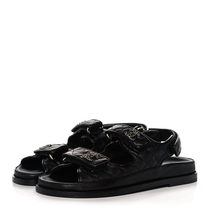 Chanel Grained Calfskin Velcro Dad Sandals 38.5 Black 3 of 12