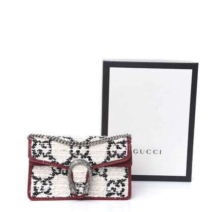 Gucci Tweed GG Monogram Super Mini Dionysus Shoulder Bag White Black Romantic Cherry 10 of 10
