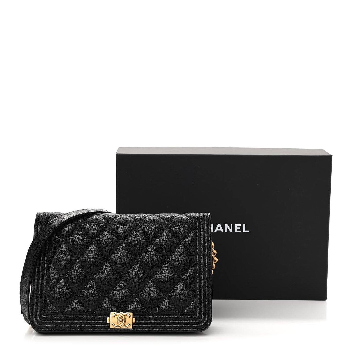 Caviar Quilted Boy Wallet On Chain WOC Black