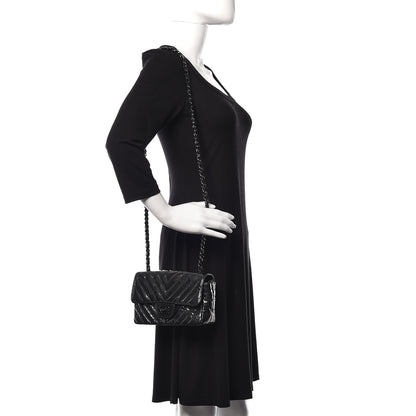 Chanel Patent Metallic Crumpled Calfskin Chevron Quilted Mini Rectangular Flap So Black 2 of 14