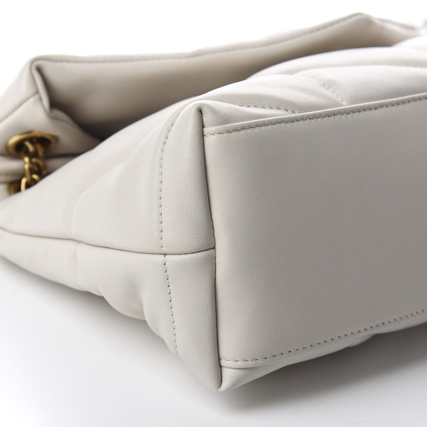 Lambskin Quilted Small Loulou Puffer Monogram Chain Satchel Crema Soft