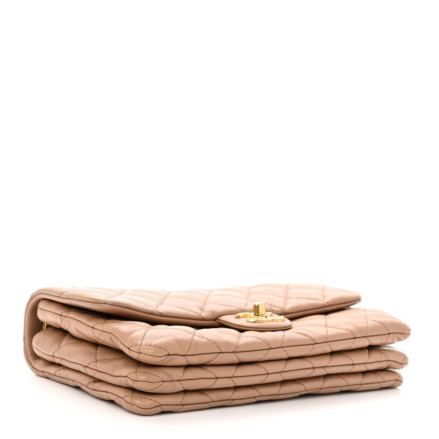 Lambskin Quilted Medium Pillow Crush Flap Beige