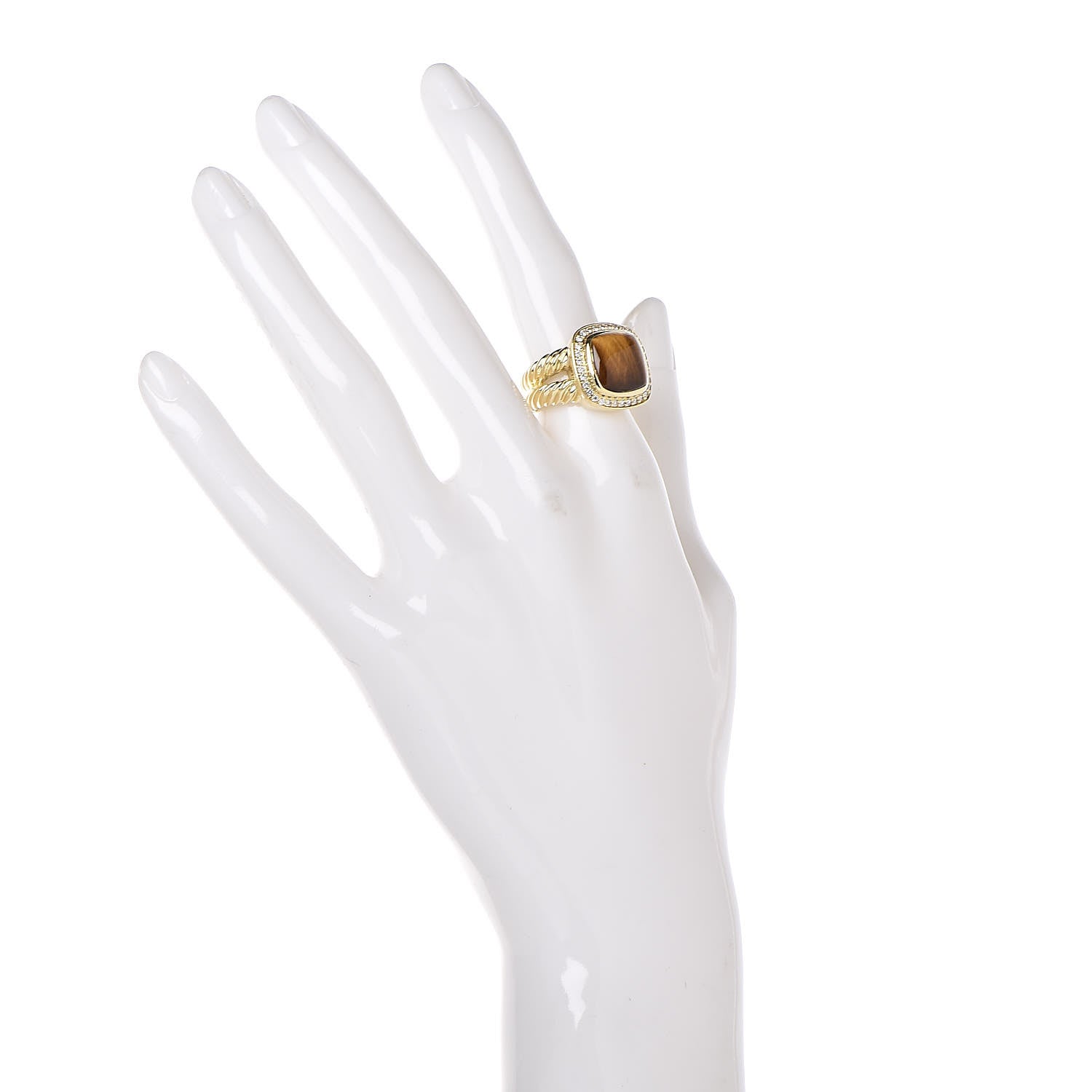 David Yurman 18K Yellow Gold Diamond Tigers Eye 11mm Albion Ring 52 6 2 of 5