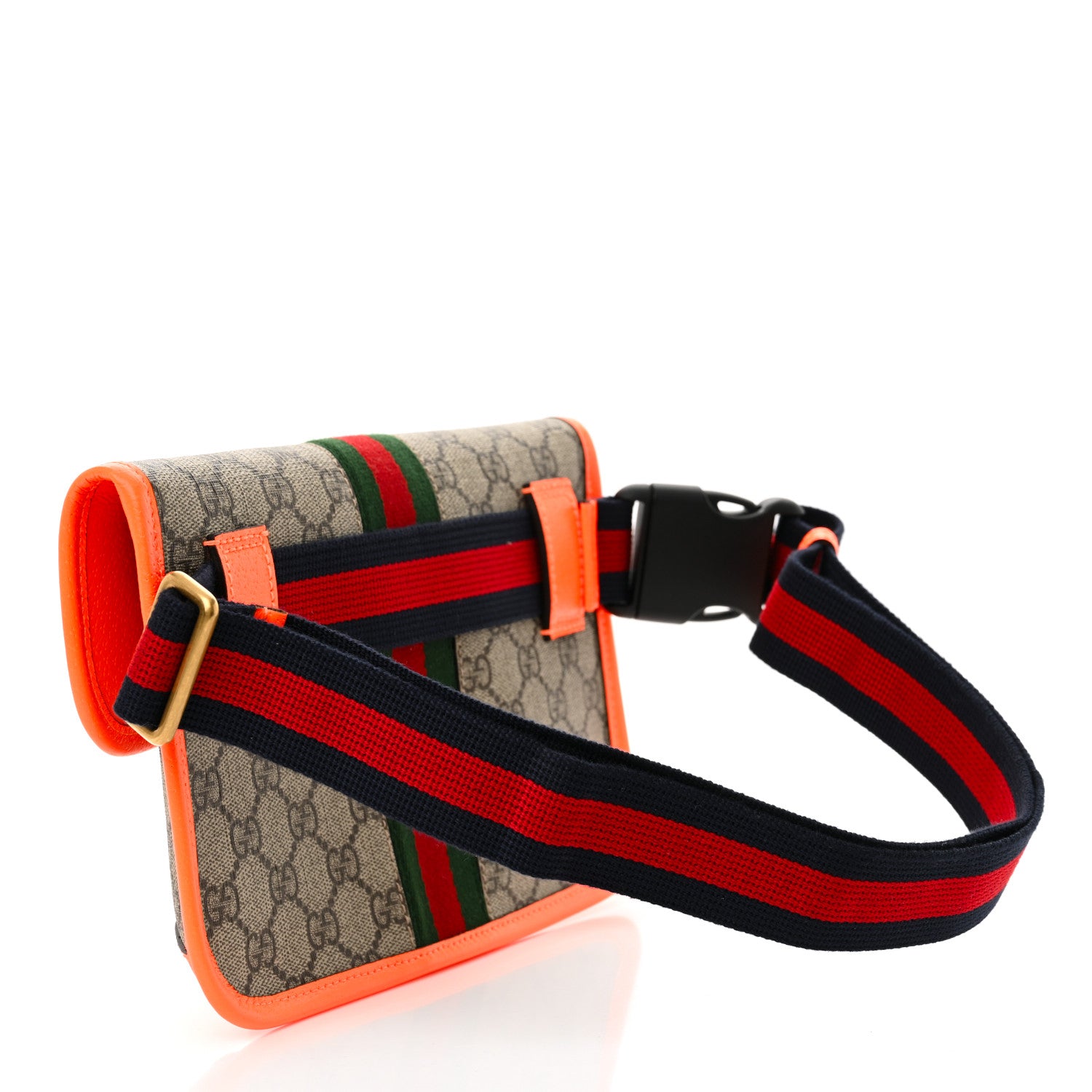Gucci GG Supreme Monogram Web Small Ophidia Belt Bag Beige Ebony Orange Fluo 3 of 11