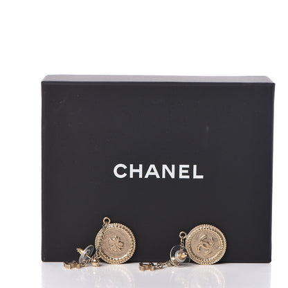 Chanel Medallion Clover CC Drop Earrings Light Gold 5 of 5