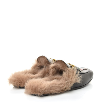 Gucci Calfskin Fur Crystal Tiger Embroidered Mens Princetown Slippers 7 Black 4 of 8